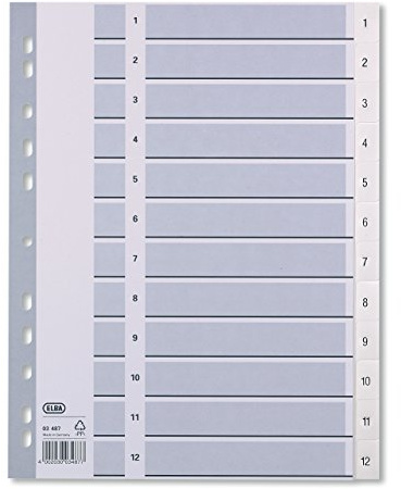 Oxford Register Strong Line, Zahlen 1-12, DIN A4, Kunststoff, 12-teilig, weiß