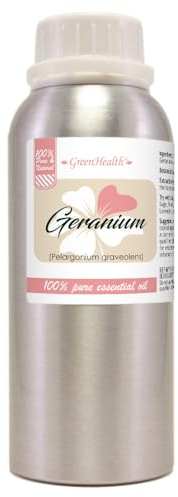 Geranium Essential Oil – 8 fl oz (237 ml) Aluminum Bottle w/Plug Cap – 100% Pure & Natural, Undiluted – GreenHealth Aromatherapy Oil for Diffuser, Candle Making, Soap, DIY