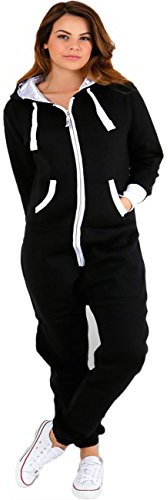 Parsa Fashions ® Womens Plain Zipper Onesie Ladies Onepiece All in One Hooded Zip Up Overall Jumpsuit Playsuit S-XL 8-16