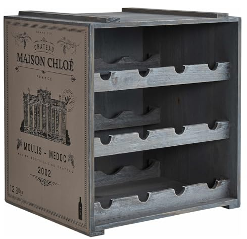 BUTLERS Weinregal 36x32 cm Tannenholz - VINOTHEK | Farbe Braun-Grau - lackierte Struktur aus Tanne - Ordnungssystem für 12 Flaschen - Weinkiste für Keller & Speisekammer