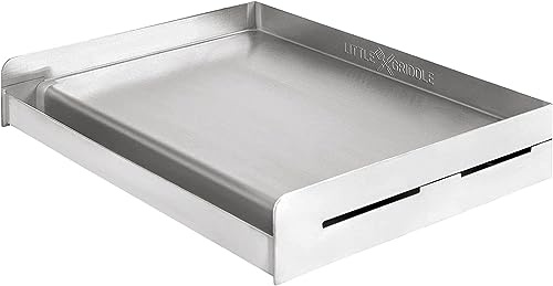 Little Griddle Sizzle-Q SQ180 100% Stainless Steel Universal Griddle with Even Heating Cross Bracing for Charcoal/Gas Grills, Camping, Tailgating, and Parties (18x13x3)