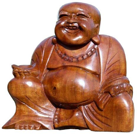 Wogeka Super schöner 15 cm lachender Buddha Happy Holz Budda Handarbeit FENG Shui Bali Buda BH15