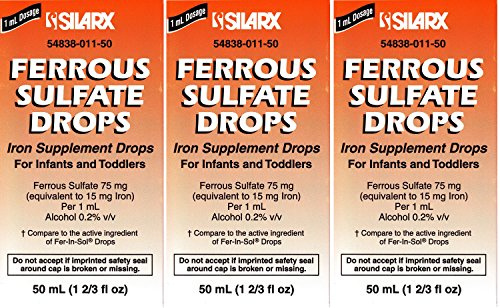 Ferrous Drops Iron Supplement Peppermint Flavor Generic for Enfamil Fer-in-Sol Iron Supplement Drops for Infants, Toddlers & Children Measuring Dropper Included 50 ml per Bottle Pack of 3