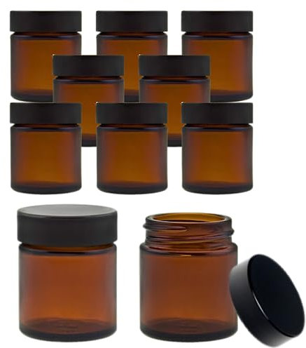 Viva-Haushaltswaren Gabriele Hesse e.K. 10 kleine Glastiegel/Salbentiegel/Cremetiegel aus Braunglas 30 ml inkl. Etiketten