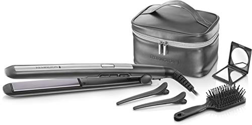 Remington Haarglätter-Geschenkset PRO-Ceramic Titanium S5506GP, inkl. Kosmetikbeutel, Paddelbürste, Schminkspiegel, Haarklammern, grau