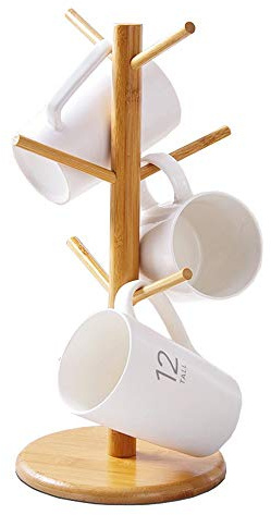 BVLJOY Mug Holder Tree, Coffee Cup Holder, Bamboo Mug Tree for Counter, Coffee Mug Rack Dryer with 6 Hooks