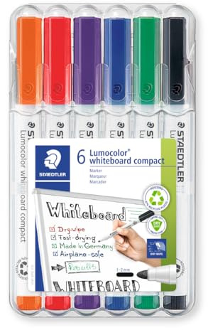 Staedtler Whiteboard Compact Lumocolor, Universalspitze für Variable Strichbreiten (ca. 1-2 mm), Trocken und rückstandsfrei abwischbar, Schnelltrocknend, Hohe Qualität, Ideal für Memoboards, 341 WP6