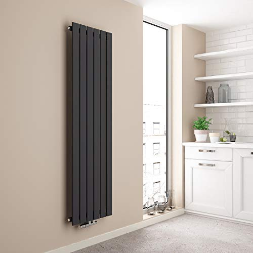 EMKE Radiador vertical, radiador de panel de diseño, 1600 x 460 mm, antracita, plano, de una sola capa, calefacción central, 850 W