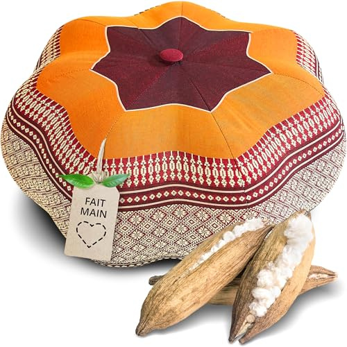 livasia Meditationskissen Stern groß - Ø 40x20cm - Yogakissen mit Kapok, Pouf, Bodenkissen sternförmig Yoga Zen Meditation, Zafukissen Garten Balkon, Sitzkissen handgefertigt (Orange)