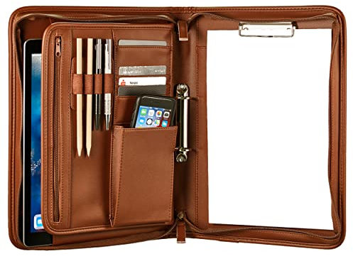 ONVAYA® Konferenzmappe A4 | braun | Aktenmappe | Businessmappe | Schreibmappe Block | strapazierfähiges Kunstleder | Portfolio Mappe | Metallplatte für Gravur | Dokumentenmappe