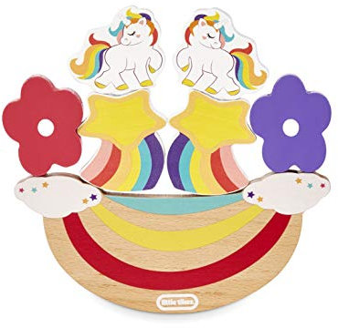 Little Tikes Wooden Critters Fingerschaukel- Mit 6 stapelbaren Teilen und Schaukelplattform - Fördert die Koordination und die Entwicklung von Fähigkeiten - Einhorn