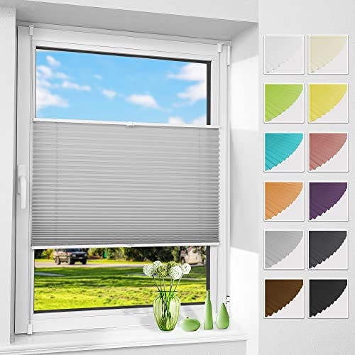 Allesin Plissee ohne Bohren Plissees Klemmfix Hellgrau 75x120cm(BxH), Plisseerollo Faltrollo mit Klemmträger, Jalousie Rollos für Fenster und Tür, Sichtschutz und Sonnenschutz