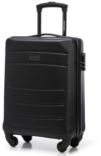 WITTCHEN Globe Line Reisekoffer Handgepäck Kabinengepäck Trolley Hartschale aus ABS mit 4 Rollen Zahlenschloss Teleskopgriff | Größe S | Schwarz Lufthansa/Eurowings/Ryanair/Condor/Discover Airlines