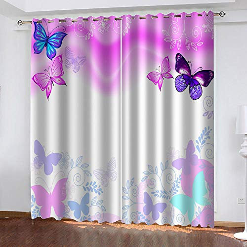 LLWERSJ Vorhänge Blickdicht Rosa Schmetterling Kinder Vorhang Blickdicht Thermovorhang Verdunkelungsvorhänge mit Ösen für Wohnzimmer Schlafzimmer Kinderzimmer 2er Set B140 x H245cm