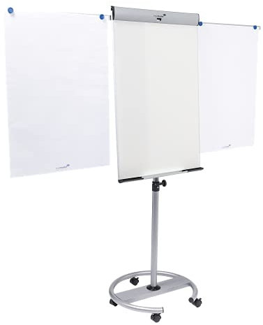 Legamaster PROFESSIONAL TRANGLE mobile Flipchart Rundfuß - transportabel - ausziehbare Seitenarme - magnetisches trocken abwischbares Whiteboard 105 x 68 cm - Silber