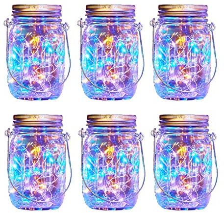 XVZ Solar Lights for Outdoor Hanging, 6 Pack Solar Mason Jar Lights Waterproof Lantern for Outdoor Table Patio Balcony Decoration (Multi-Colour)