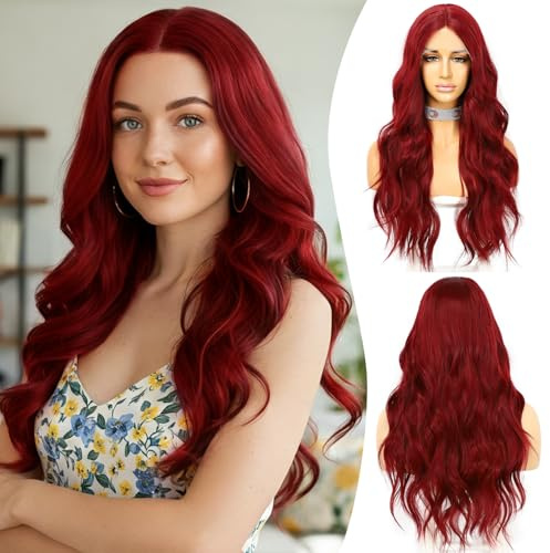 Rote lace front Perücken für Frauen wellige synthetische Perücke 13x4 natürlich aussehenhitzebeständig 24 inch