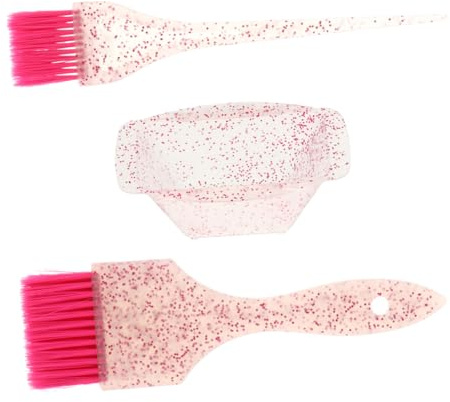Lurrose Haarfärbemittel Einfärben Kit Haarfarbe Rührschüssel Bürsten Endstückkamm Mini Glitter Brush& Bowl Satz für Heimwerkerfriseurwerkzeugsatz von 3 Rosa Tönung
