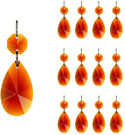 GOLDENHAITAI Lot de 12 cristaux de remplacement pour lustre en forme de larme 38 mm | Perles en verre colorées à suspendre pour lustres, mariage, maison, décoration d'arbre de Noël (ambre)
