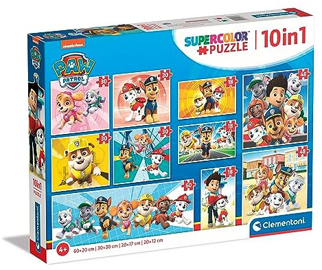 Clementoni - 20270 - Supercolor - Pat' Patrouille - 3 x 18, 4 x 30, 2 x 48 et 1 x 60 Pièces - Puzzle 10 en 1 du Dessin Animé - Jeu de Création et Logique pour Enfants à partir de 4 Ans et Plus
