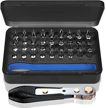 Steinwhale 37 pezzi cacciavite magnetico 1/4 a cricchetto, punte in acciaio S2, cricchetto reversibile a 36 denti, angolo di 90 gradi