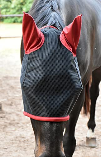LOVEHORSES - FLYWING ist der perfekte Insektenschutz für Pferde im Paddock. – Made in Italy - Standard 100 by Oeko-TEX® Zertifiziert - Widerstandsfähig – Farbige Ohren (MEDIUM/COB, Bordeaux)