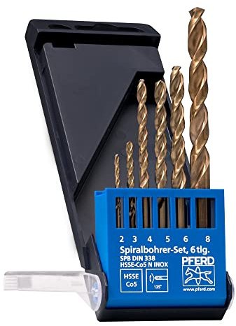 PFERD TOOLS Spiralbohrer-Set INOX, 6-tlg. | Ø 2-8 mm, HSS-E Co5 N, DIN 338, 135° | 25298004 – für zähe und harte Werkstoffe
