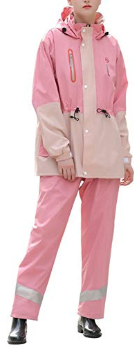 ERNP Wasserdichter Anzug Regenjacke Männer Frauen Regenanzug Regenmantel mit Kapuze wasserdichte Jacke/Hose Regenbekleidung Schneemantel Ski (Farbe : Rosa, Größe : S)