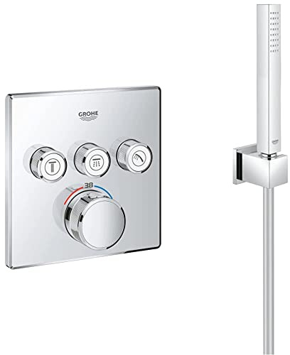 GROHE 29126000 | Grohtherm SmartControl Thermostat Concealed | Square | 3 Valves & 27703000 | Euphoria Cube Stick Hand Shower Bath Set | 1 Spray
