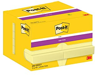 Post-it Super Sticky Notes, Packung mit 12 Blöcken, 90 Blatt pro Block, 47,6 mm x 73 mm, Farbe: Gelb - Extra-stark klebende Notizzettel für Notizen, To-Do-Listen und Erinnerungen