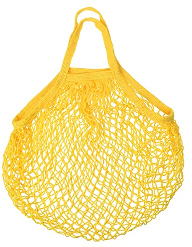 sourcing map Cotton Mesh Bag, 15x13.8 Reusable Washable Mesh Net String Grocery Bags Organizer for Fruits Vegetables Shopping Yellow
