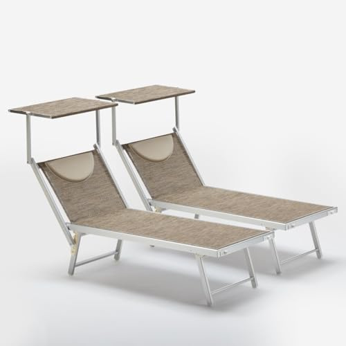 Produce Shop 2 Tumbonas Plegables de Aluminio con Parasol para Playa - Santorini Limited Edition - Nature - Gris Santorini