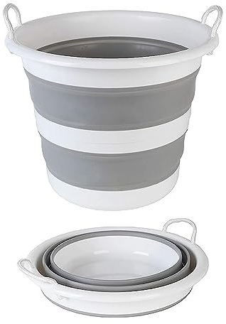 Homeshopa Collapsible Storage Bucket, Foldable Round Compact Storage Tub with Carry Handle, Portable Space Saving Large Water Pail for Camping/Caravans/Motorhomes, Indoor/Outdoor Use, 30L - Grey