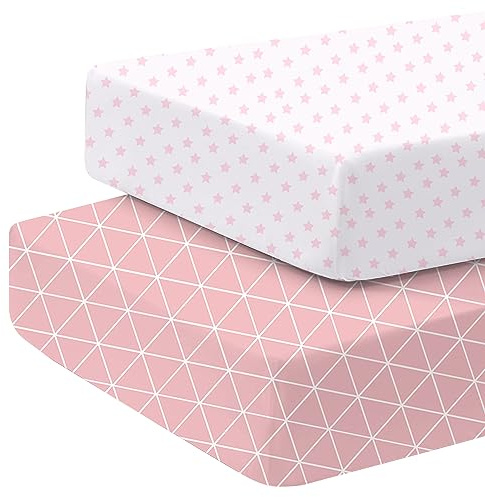 Baby Spannbetttuch 2 Pack 60x120cm Matratzenschoner Spannbettlaken Kinderwagen Matratzenbezug Atmungsaktiv Bettlaken Bettwäsche für Beistellbett und Wiege
