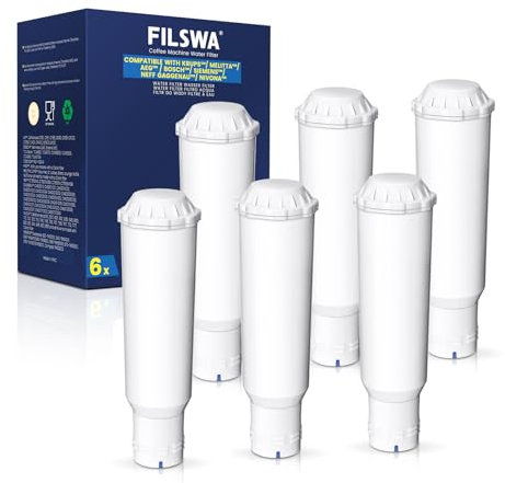 Filswa Wasserfilterpatrone für Kaffeemaschinen, Ersatz für Melitta Filterpatrone, Pro Aqua, Nivona Wasserfilter, Krups F088 Filterkartusche, Kompatibel mit Krups, Caffeo Solo, (6 Stück)