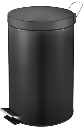 PROREGAL Runder Tretabfallsammler mit herausnehmbaren Kunststoff-Inneneimer | 12 Liter, HxBxT 40x29,5x25,5cm | Schwarz