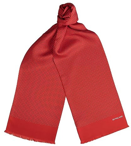 Chiccheria Brand X So Milano Seidenschal – 100% Seide – Made in Italy – hochwertiger Herrenschal mit Polka Dots (gepunktet) und Fransenabschluss | 160cm | Bekannt aus GQ (Rot)