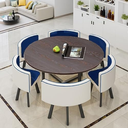 EYEWEB Rund Esstisch mit 6 Stühlen Set, Konferenztisch Schreibtisch Couchtisch mit Stühlen Küchentisch Set,Freizeittisch Besprechungstis Dining Table Set(Blau)