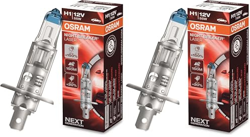 Osram NIGHT BREAKER LASER H1, +150% mehr Helligkeit, Halogen-Scheinwerferlampe, 64150NL, 12V PKW, Faltschachtel (1 Lampe) (Packung mit 2)