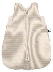 balu Baby Schlafsack Wolle/Seide Funktionsschlafsack natur Reißverschluss Baby Schurwolle Ganzjahres-Schlafsack wattiert mit Wollvlies geringelt (50/56)