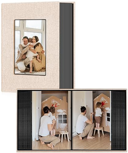 Ejblfe Fotoalbum, 10 x 15 cm, Leineneinband, Einsteck-Fotoalbum, Buch für 100 Fotos à 10 x 15 cm, mit 50 schwarzen Blättern für Familie, Hochzeit, Baby und Urlaub (Beige)