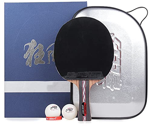 Tischtennisschläger-Set mit Koffer, professioneller Tischtennisschläger, ITTF-zugelassener Gummi, perfekt für Fortgeschrittene und Fortgeschrittene, 1 Packung/Langer Griff