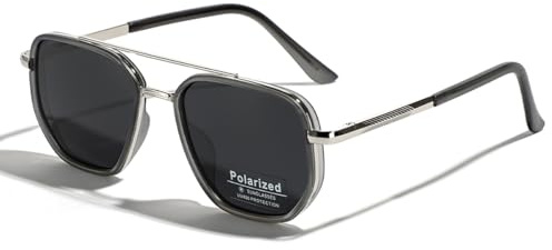 LIGOES TR90 Lunettes de soleil polarisées rétro carré plat double pont plein cadre UV400