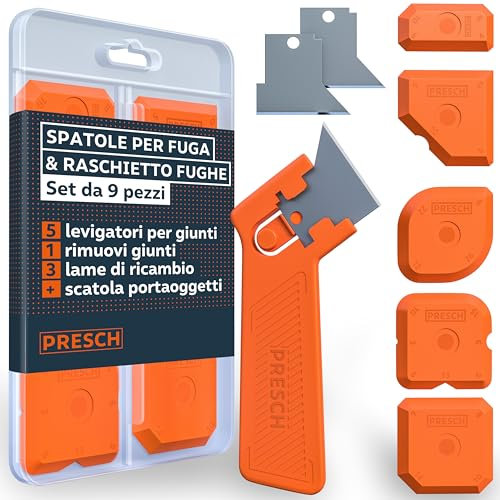 Presch Spatole per silicone incl. Raschietto silicone - 6 pezzi con scatola - Giunti perfetti grazie a bordi estremamente dritti - Pomelli speciali per una facile presa - Ideale per sigillanti morbidi