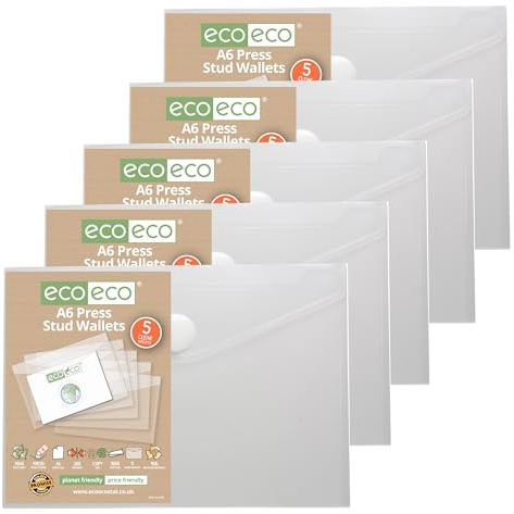 eco-eco Sichthülle mit Druckknopf, A6, 95% recycelt, transparent, Kunststoff, 25 Stück, eco155x25