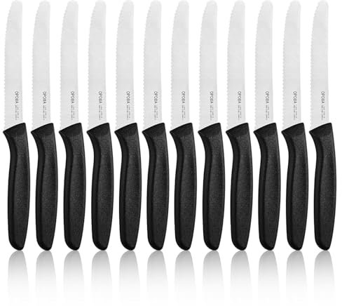 OPOLIA Frühstücksmesser Wellenschliff 12 Stück,Premium Edelstahl Tafelmesser, Tomatenmesser Scharf,Buttermesser,Brötchenmesser,Stabiler Kunststoffgriff,Spülmaschinenfest