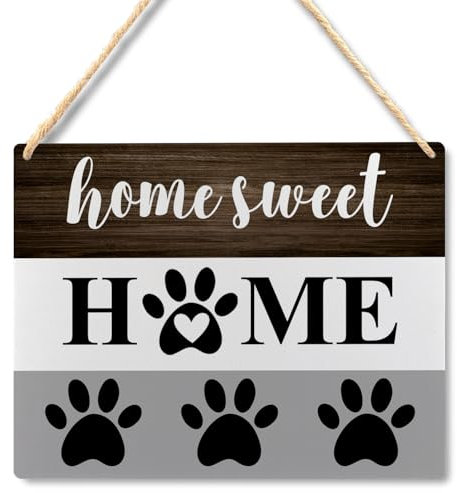 Ryeolo Home Sweet Home Dog Paw Signs for Front Door, Dog Welcome Wooden Plaque Signs Wall Hanging, Dog Signs for Home Decor, Dog House Decor, Dog Wall Decor, Dog Home Decor, 10.2x7.8 Inches, 12X6