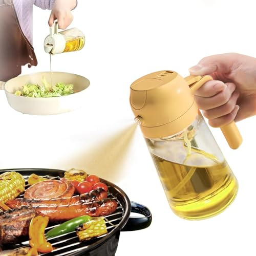 Lonsy 2 in 1 Glass Oil Sprayer & Dispenser, Oil Dispenser for Kitchen Spray, 16.5oz/470ml Glass Oil Spray Bottle with Pourer for Kitchen Cooking, Air Fryer, Salad, Frying, Roasting (Orange)