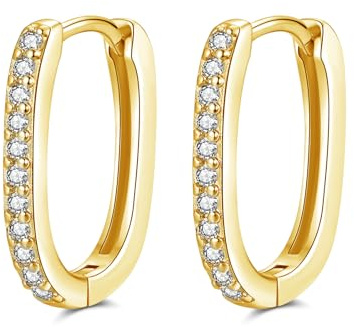 Cangall Creolen Silber 925 Klein, 925 Sterling Silber Oval Ohrringe Creolen mit Zirkonia, U-förmige Geometrische Gold Damen Kreolen, Knorpel Schlafen Ovale Ohrringe Kreolen Gold für Frauen Mädchen