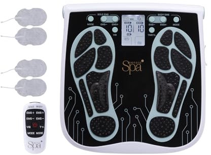 Sensio Spa Foot & Legs EMS Machine with 99 Intensity Levels, Includes 4 Gel Pads for Legs, Back & Shoulders, Remote Control, Mains or Battery Powered